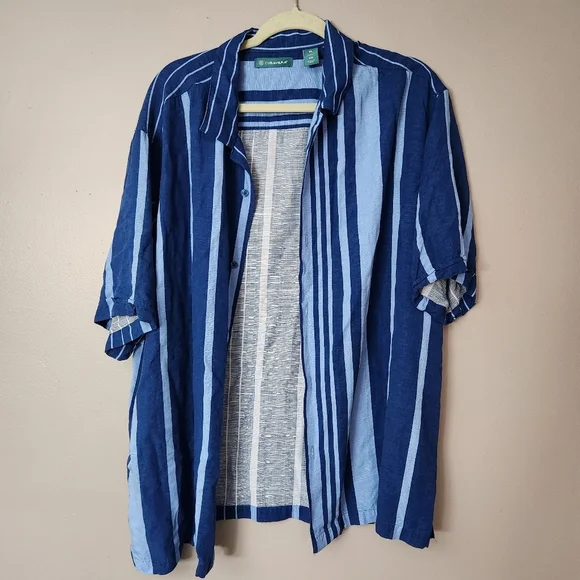 Cubavera XL short sleeve Blue stiped Button Down Shirt collared casual like new - Picture 2 of 11